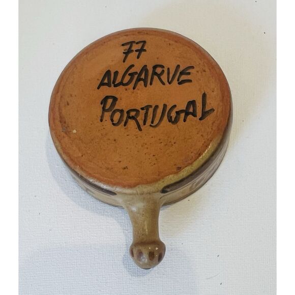 Algarve Portugal Pottery Brown Lug Handle Bowl #77 Flowers 1.5 in. H Vintage - Picture 4 of 6